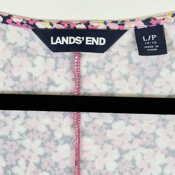 Lands' End Pink Floral Knit Short Sleeve Fit Flare Dress Womens Sz Large‎ 14 16 - Picture 7 of 7
